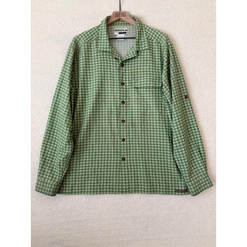 ExOfficio Shirt Mens Large Green Check Buzz Off Insect Shield LS Button Up